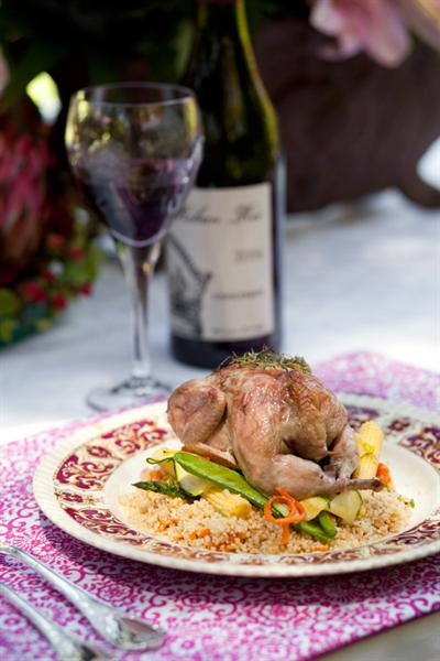 QUAILS WITH MUSHROOM STUFFING AND RED WINE SAUCE