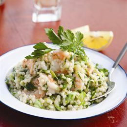 ISRAELI COUSCOUS WITH SHRIMP AND ZUCCHINI