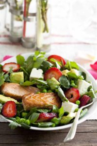 ROSY SALMON, MINT AND STRAWBERRY SALAD
