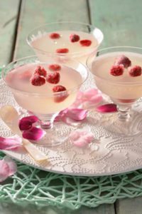 FRAGRANT ROSE JELLIES WITH FROSTED RASPBERRIES