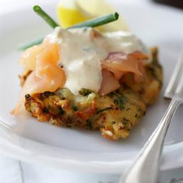 COURGETTE FRITTERS WITH SMOKED SALMON