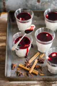 SPICY PEAR PANNACOTTA WITH RED WINE SYRUP