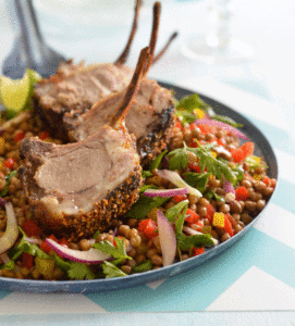 INDIAN-SPICED LAMB CUTLETS WITH LENTIL AND HERB SALAD