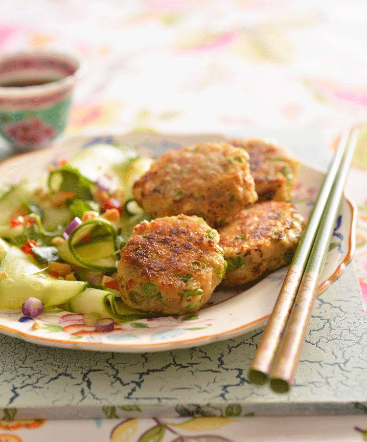 Wow the guests at your next dinner party with this easy menu for an authentic Thai feast THAI FISH CAKES INGREDIENTS 500g skinless and boneless fish fillets, such as hake or Cape whiting, cut into rough chunks 15ml Thai red curry paste 15ml Thai fish sauce 15ml fresh ginger, finely grated 10ml brown sugar 10ml cornflour 1 egg 6 green beans, thinly sliced 6 spring onions, thinly sliced 45ml fresh coriander, chopped 1 lime, zest and juice flour, for dusting oil, for frying FOR THE DIPPING SAUCE: 80g white sugar 60ml white vinegar 30ml water 15ml Thai fish sauce ½ small cucumber, deseeded and finely chopped 1 lemongrass stalk, thinly sliced 1 red chilli, deseeded and finely chopped TO SERVE: oriental-style salad (optional) METHOD 1. To make the fish cakes: place the fish, curry paste, fish sauce, ginger, sugar, cornflour and egg in a food processor; process until well combined but still a little chunky. 2. Transfer the mixture to a mixing bowl. Add the beans, spring onions, coriander, lime zest and juice and mix well. 3. Lightly dust your hands with a little flour and shape spoonfuls of the mixture into 12–16 patties. Place the patties in the fridge for 30 minutes to firm up. 4. Meanwhile make the dipping sauce: heat the sugar, vinegar and water in a pan, stirring constantly until the sugar dissolves. Turn up the heat and bring the sauce to the boil; boil it for 4–5 minutes without stirring, until it’s slightly syrupy. 5. Remove the sauce from the heat and allow it to cool completely before adding the remaining ingredients. Decant it into a serving bowl and set aside until needed. 6. Pour some oil into a medium-sized pan, filling it a third of the way up. Heat the oil and fry the fish cakes in batches for 4–5 minutes, turning frequently for even colouring or until golden and cooked through. (You could also use a deep fat fryer.) 7. Drain the fish cakes on kitchen paper and serve immediately accompanied by the dipping sauce and a fresh oriental-style salad. (Serves 6–8)