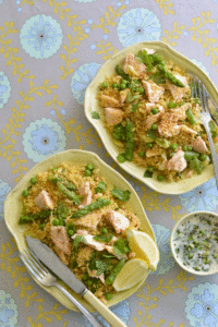 POACHED SALMON WITH HERB COUSCOUS