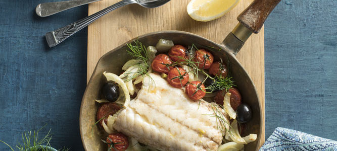 SEARED KINGKLIP WITH WHITE WINE, FENNEL AND TOMATOES