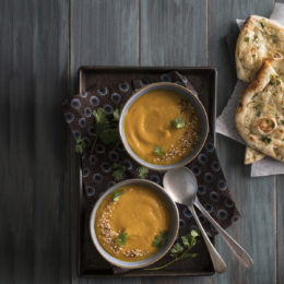 curried butternut and lentil soup with garlic naan - SA Garden and Home