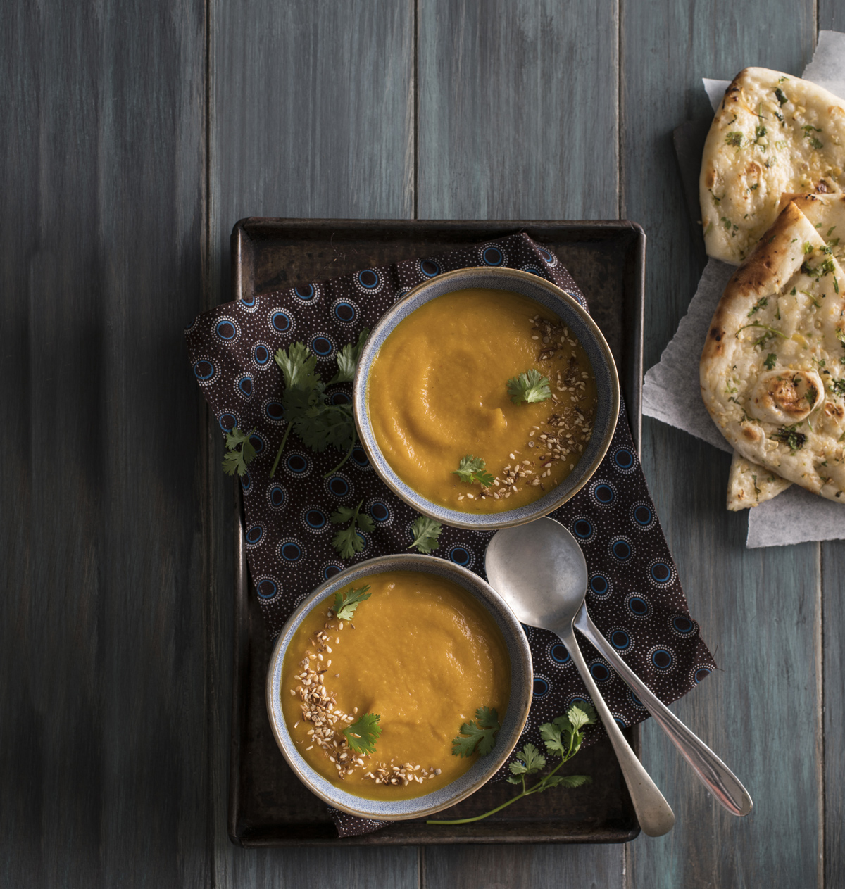 curried butternut and lentil soup with garlic naan - SA Garden and Home