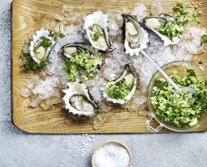 Oysters with cucumber salad