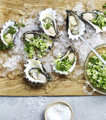 Oysters with cucumber salad