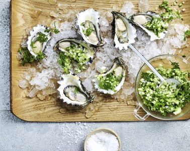 Oysters with cucumber salad