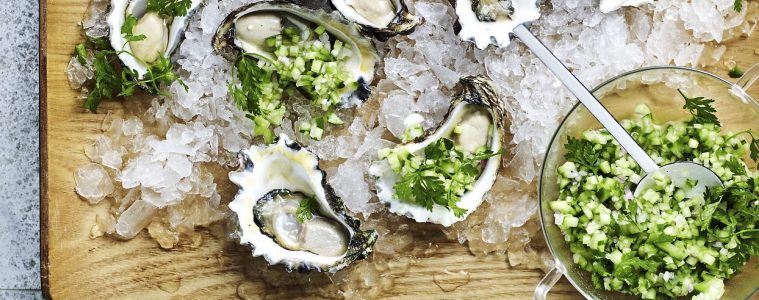 Oysters with cucumber salad