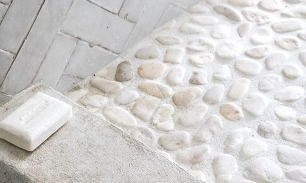 Pebble Tile Bathroom Flooring Vanity