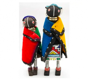 African-style figures with bead, wire and fabric decoration