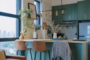 a modern blue kitchen