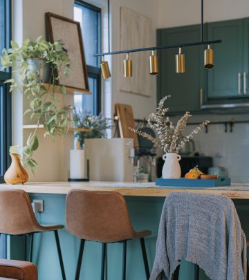 a modern blue kitchen