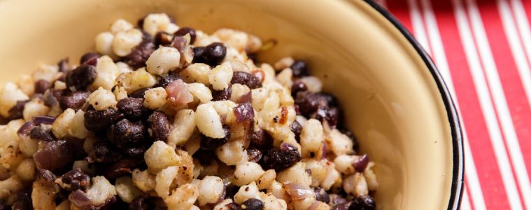 samp and beans in a bowl on a table