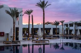 a hotel with palm trees