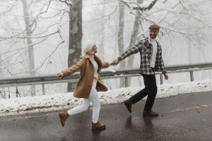 Happy couple holding hands