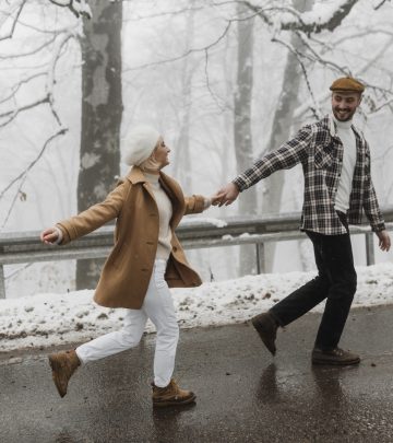 Happy couple holding hands