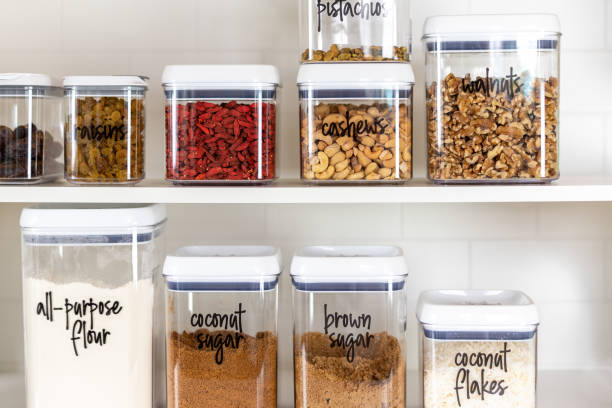 Pantry storage storage containers with labels