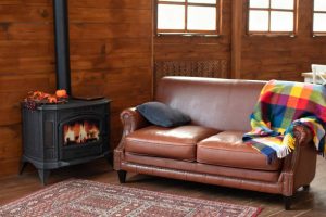 Interior cozy living room with wood finishes