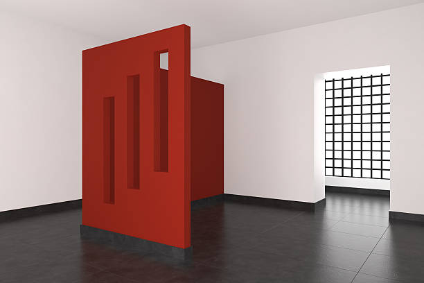 modern empty interior with red wall and window