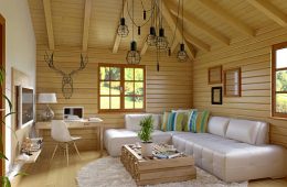 Cottage interior with high ceiling and white minimalistic paint