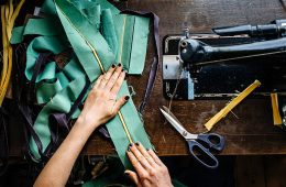 Overhead shot of lady with sewing machine