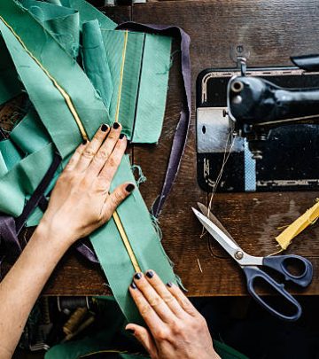 Overhead shot of lady with sewing machine