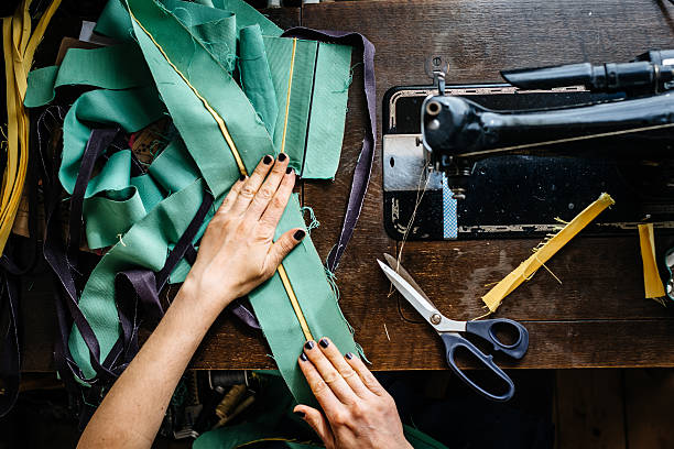 Overhead shot of lady with sewing machine