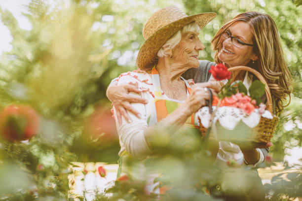 Mother and daughter In the garden for mothers day