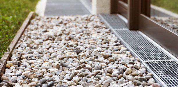 French drain with gravel floor. Drainage Surface system for strong rains