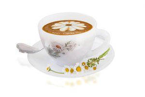 Chamomile tea on white background