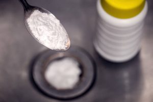 unclogging the kitchen sink drain with baking soda