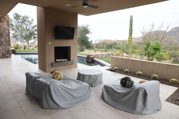 Outdoor furniture under plastic covers