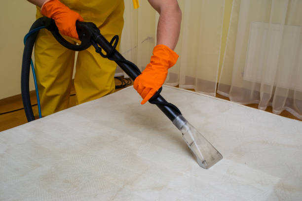 dry cleaning of an old white mattress