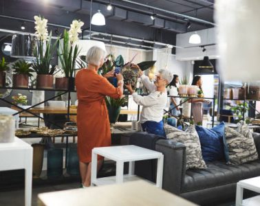 Senior women freinds shopping in home decor shop